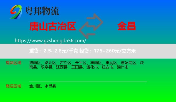古冶区到金昌物流