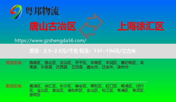 古冶区到徐汇区物流