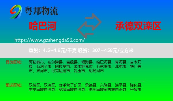 哈巴河县到双滦区物流专线