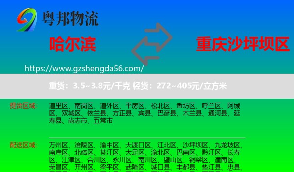 哈尔滨到沙坪坝区物流
