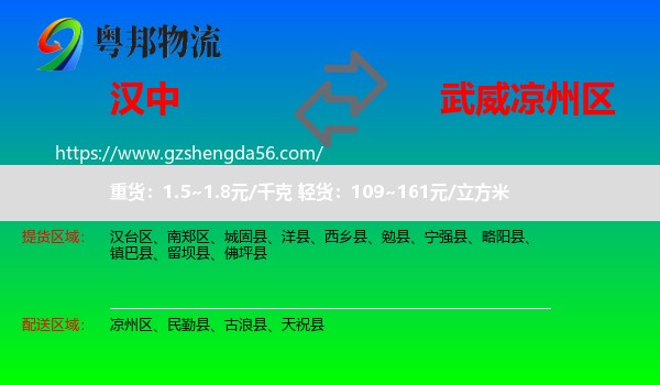 汉中到凉州区物流专线