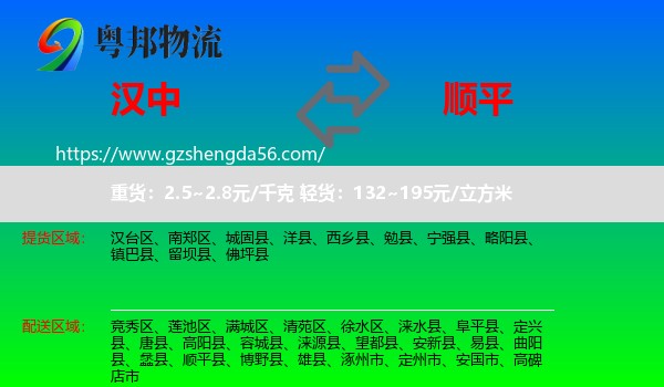 汉中到顺平县物流专线