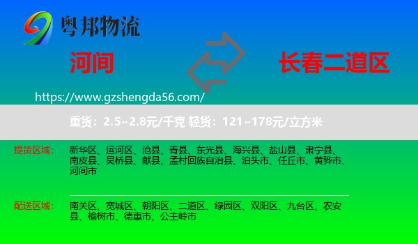 河间市到二道区物流专线