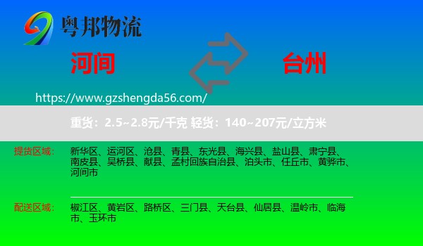 河间市到台州物流专线