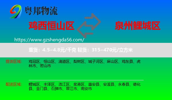 恒山区到鲤城区物流专线