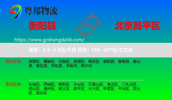 衡阳县到昌平区物流专线