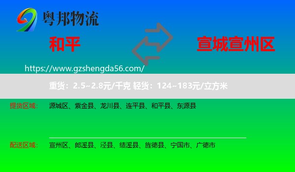 和平县到宣州区物流专线