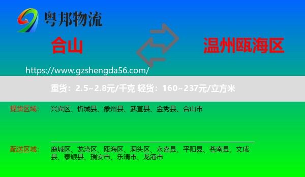 合山市到瓯海区物流专线