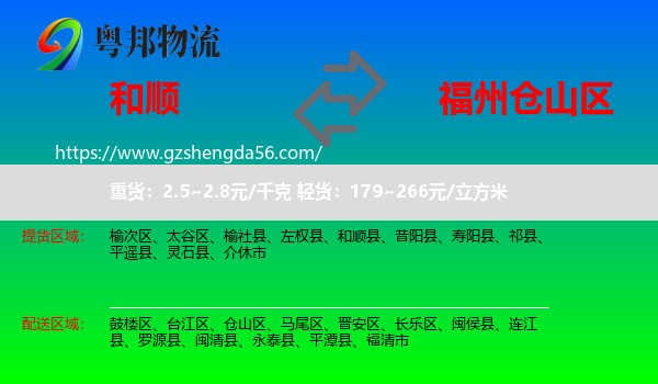 和顺县到仓山区物流专线