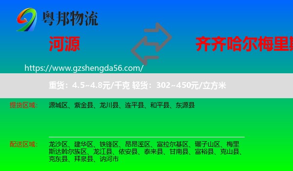 河源到梅里斯达斡尔族区物流专线