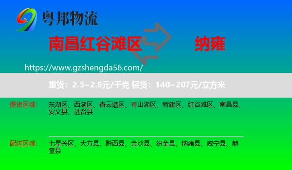 红谷滩区到纳雍县物流专线