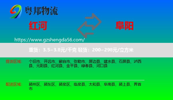 红河到阜阳物流