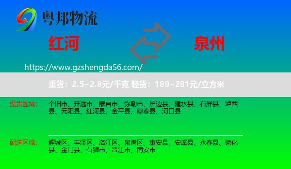 红河到泉州物流