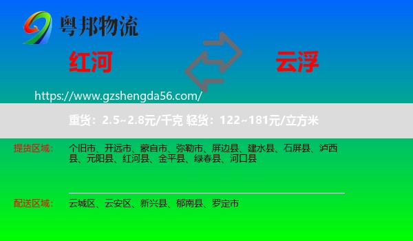 红河到云浮物流
