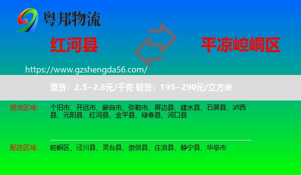 红河县到崆峒区物流专线
