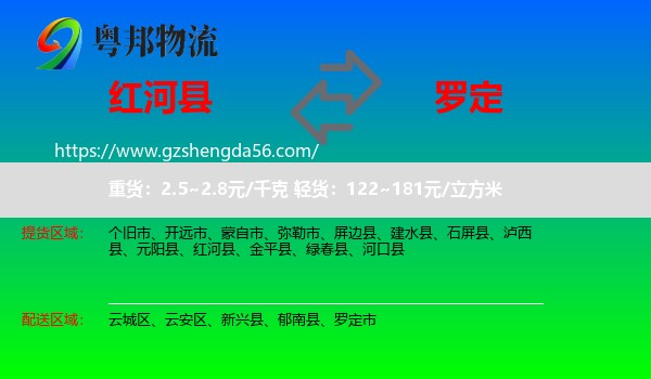 红河县到罗定市物流专线