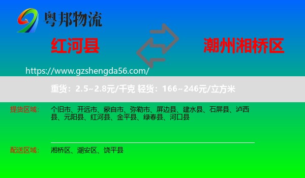 红河县到湘桥区物流专线