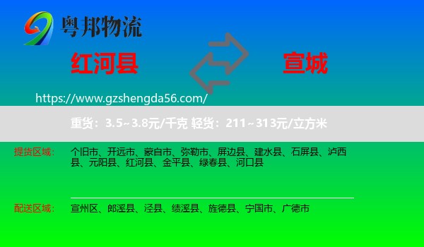 红河县到宣城物流