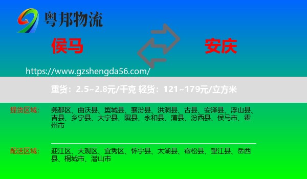 侯马市到安庆物流