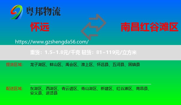 怀远县到红谷滩区物流专线