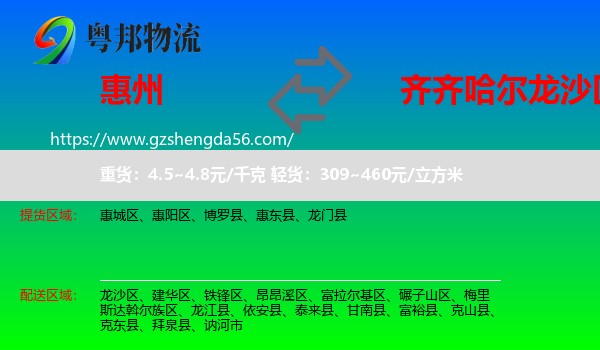惠州到龙沙区物流专线