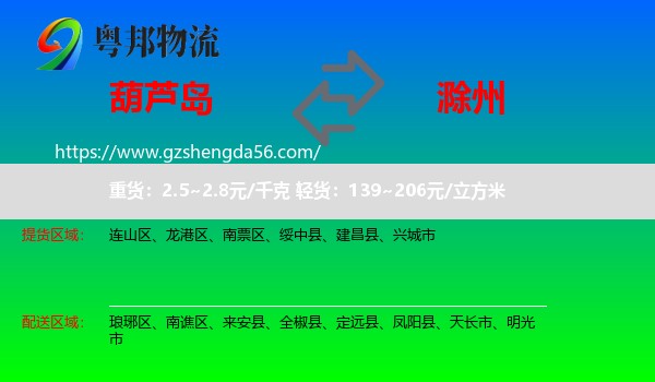 葫芦岛到滁州物流
