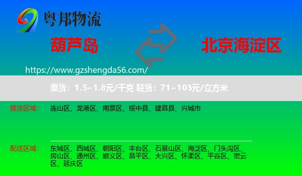 葫芦岛到海淀区物流专线
