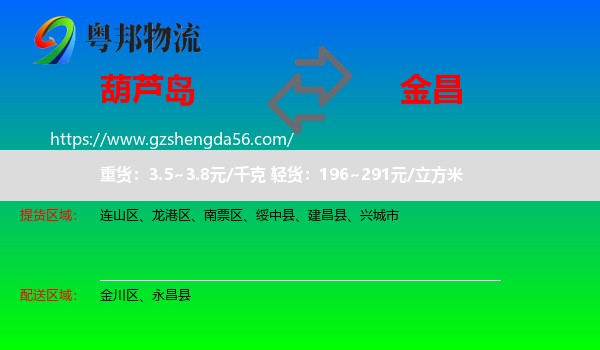 葫芦岛到金昌物流