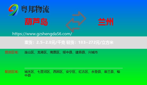 葫芦岛到兰州专线