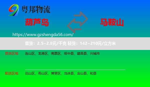 葫芦岛到马鞍山物流