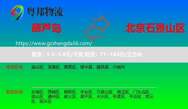 葫芦岛到石景山区物流专线
