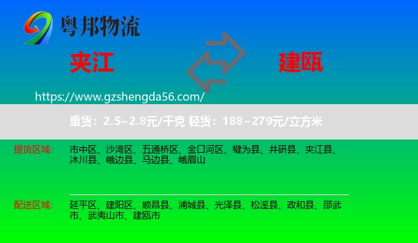夹江县到建瓯市物流专线