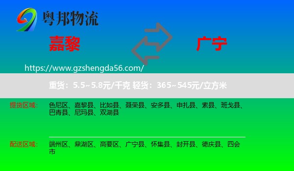 嘉黎县到广宁县物流专线