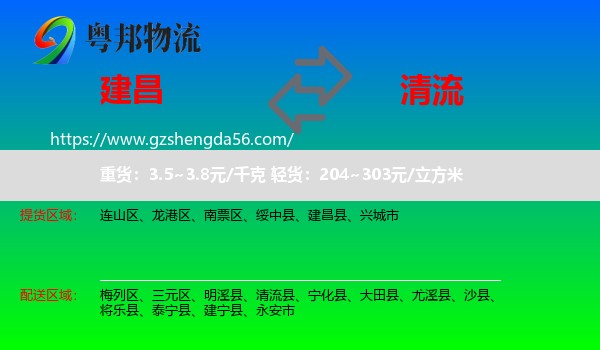 建昌县到清流县物流专线