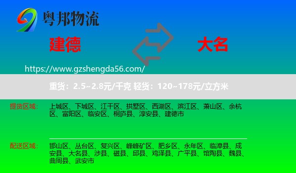 建德市到大名县物流专线
