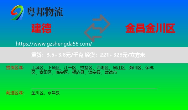 建德市到金川区物流专线