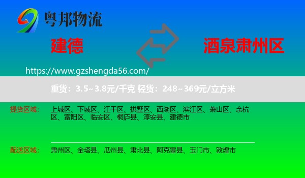 建德市到肃州区物流专线