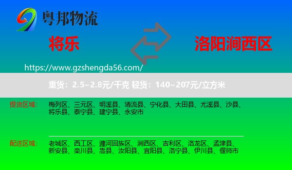 将乐县到涧西区物流专线