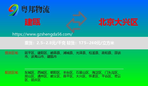 建瓯市到大兴区物流专线
