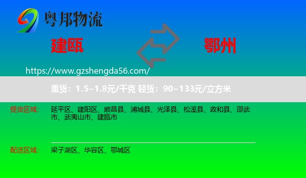 建瓯市到鄂州物流