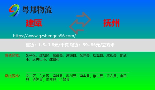 建瓯市到抚州物流