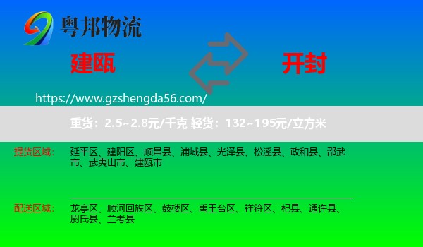 建瓯市到开封物流