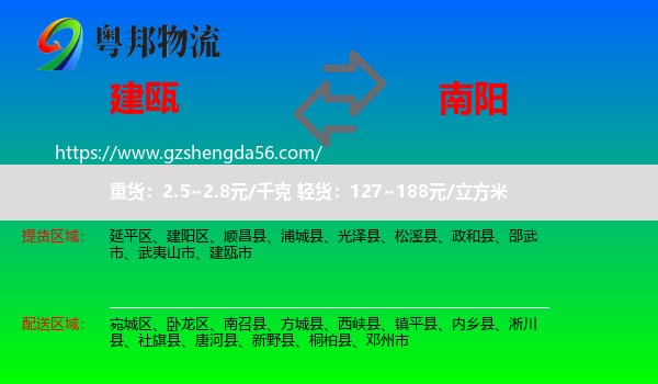 建瓯市到南阳物流