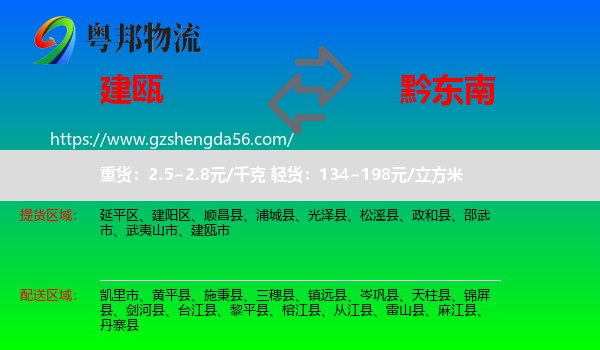 建瓯市到黔东南物流