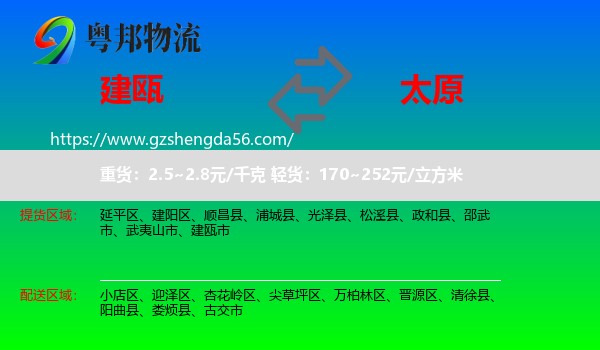 建瓯市到太原专线