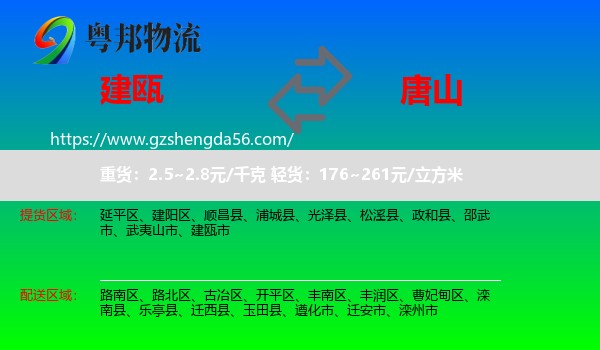 建瓯市到唐山物流