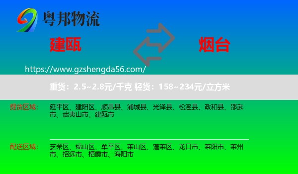 建瓯市到烟台物流