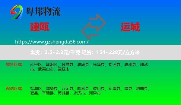 建瓯市到运城物流