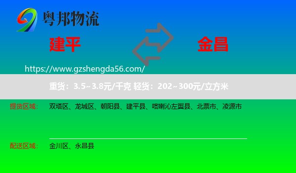 建平县到金昌物流专线
