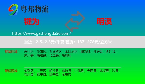 犍为县到明溪县物流专线